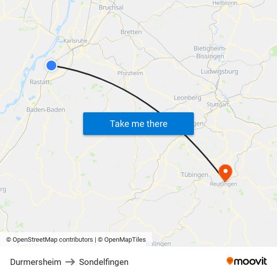 Durmersheim to Sondelfingen map