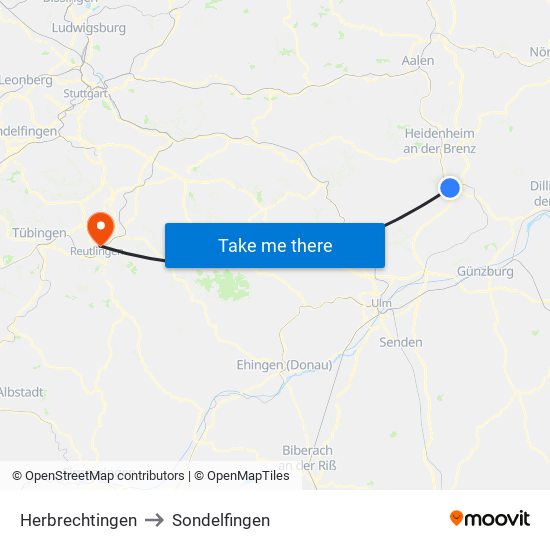 Herbrechtingen to Sondelfingen map