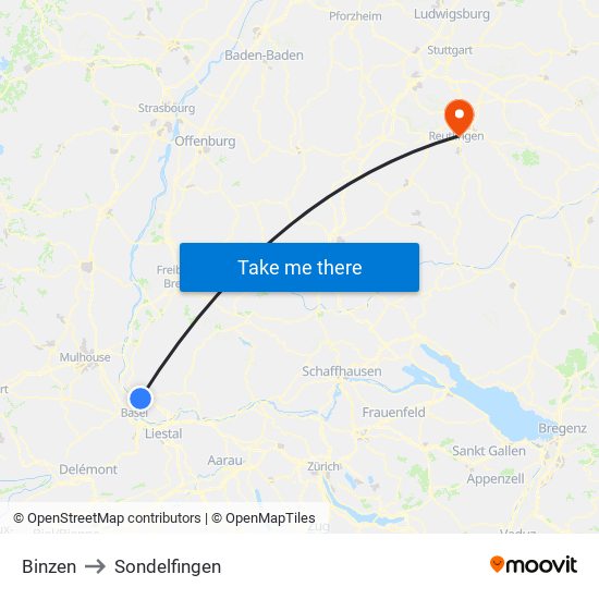 Binzen to Sondelfingen map