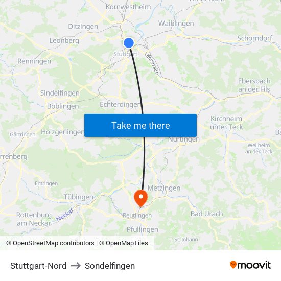 Stuttgart-Nord to Sondelfingen map