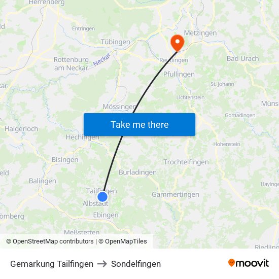 Gemarkung Tailfingen to Sondelfingen map