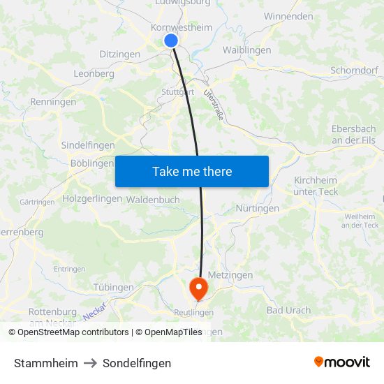 Stammheim to Sondelfingen map