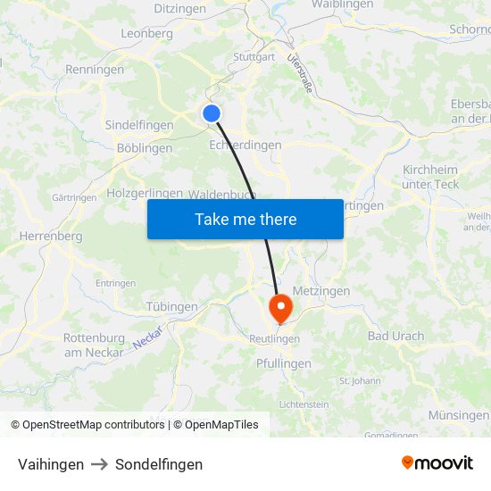 Vaihingen to Sondelfingen map