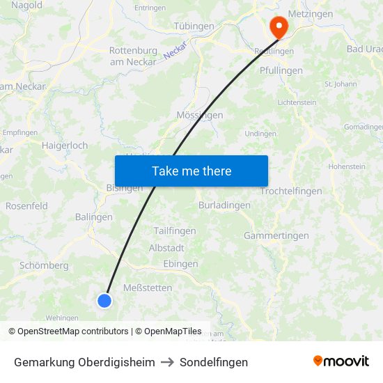 Gemarkung Oberdigisheim to Sondelfingen map