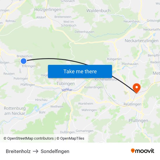 Breitenholz to Sondelfingen map