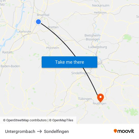 Untergrombach to Sondelfingen map