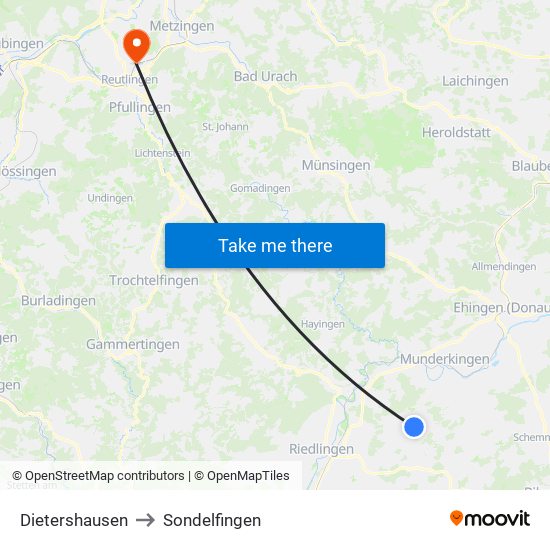 Dietershausen to Sondelfingen map