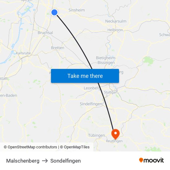 Malschenberg to Sondelfingen map