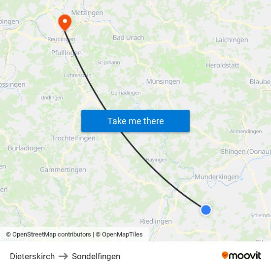 Dieterskirch to Sondelfingen map