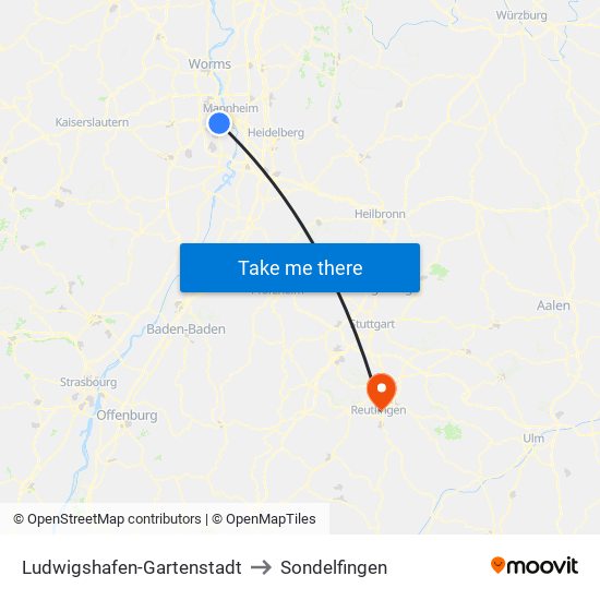 Ludwigshafen-Gartenstadt to Sondelfingen map