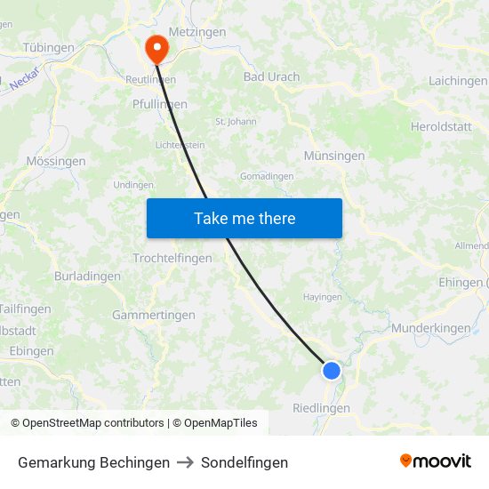 Gemarkung Bechingen to Sondelfingen map