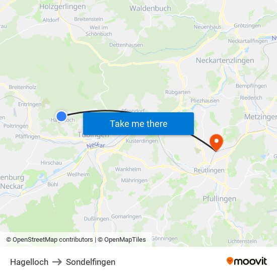 Hagelloch to Sondelfingen map