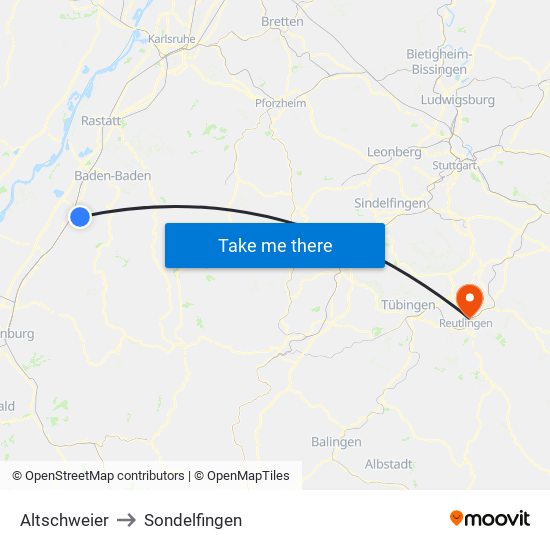 Altschweier to Sondelfingen map