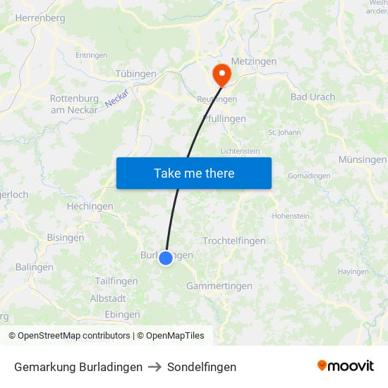 Gemarkung Burladingen to Sondelfingen map