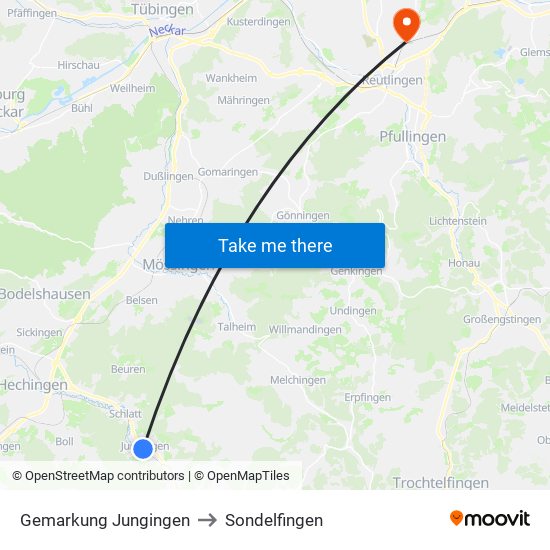 Gemarkung Jungingen to Sondelfingen map