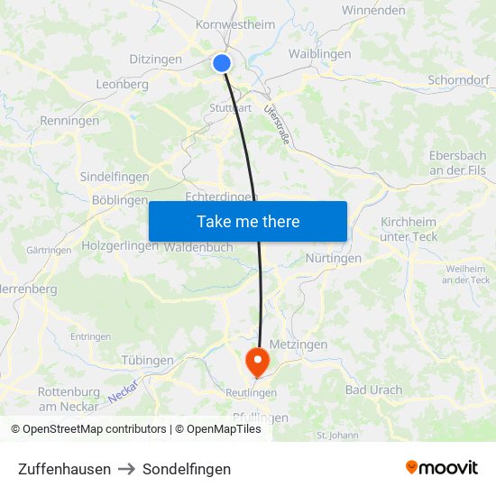 Zuffenhausen to Sondelfingen map