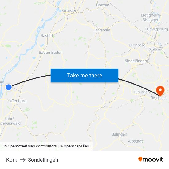 Kork to Sondelfingen map