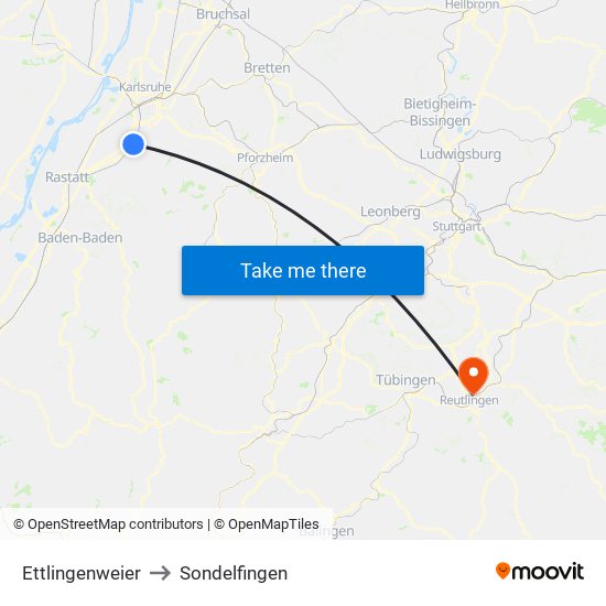 Ettlingenweier to Sondelfingen map