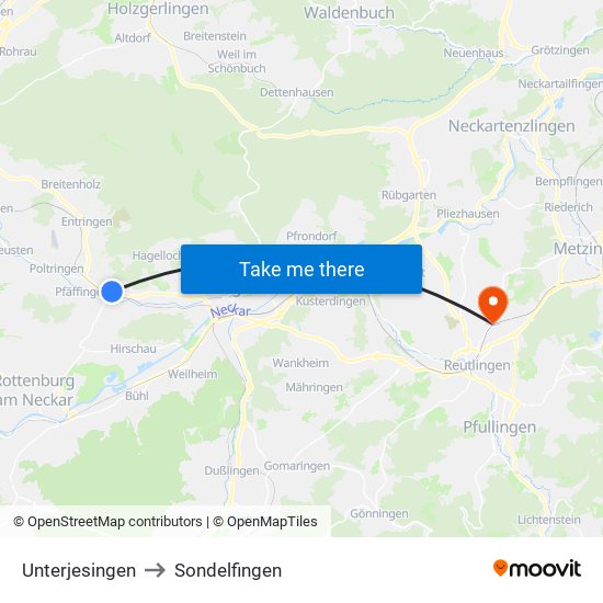 Unterjesingen to Sondelfingen map