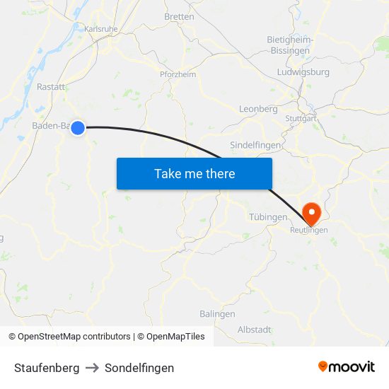 Staufenberg to Sondelfingen map