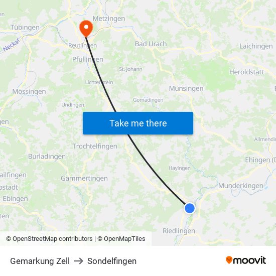Gemarkung Zell to Sondelfingen map