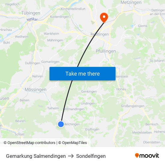 Gemarkung Salmendingen to Sondelfingen map