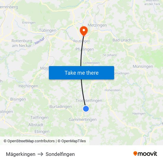 Mägerkingen to Sondelfingen map