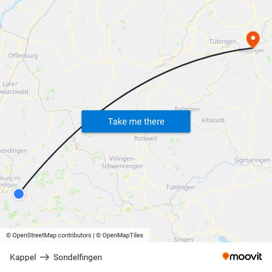 Kappel to Sondelfingen map