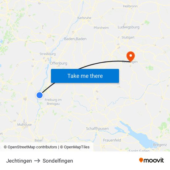 Jechtingen to Sondelfingen map