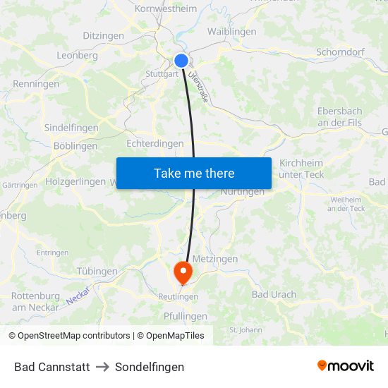 Bad Cannstatt to Sondelfingen map