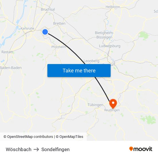 Wöschbach to Sondelfingen map