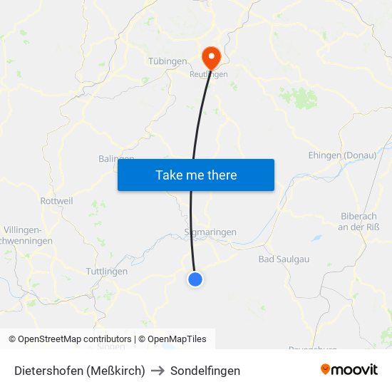 Dietershofen (Meßkirch) to Sondelfingen map