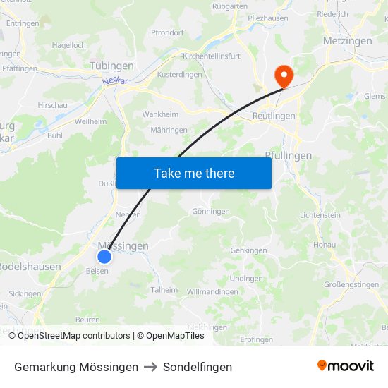 Gemarkung Mössingen to Sondelfingen map