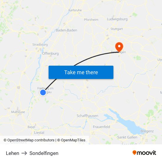 Lehen to Sondelfingen map