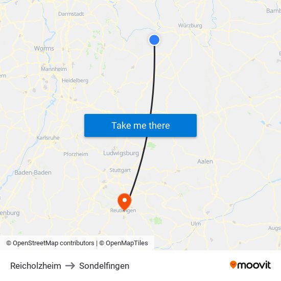 Reicholzheim to Sondelfingen map