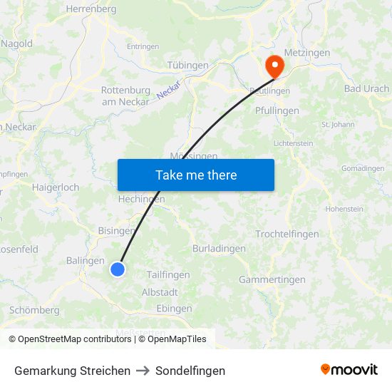 Gemarkung Streichen to Sondelfingen map