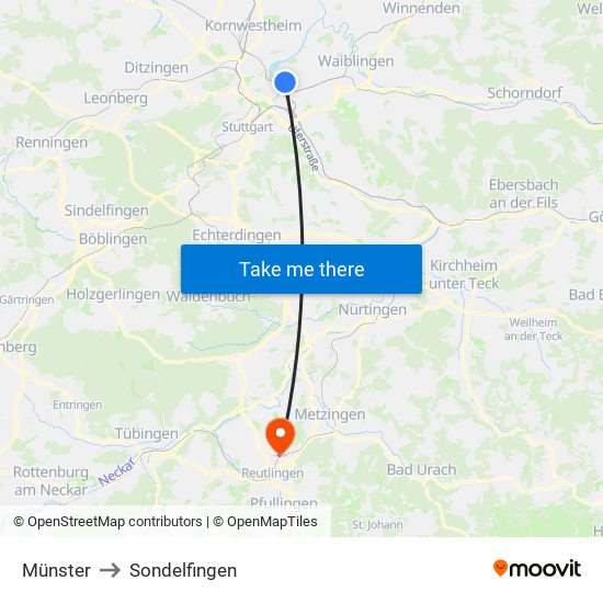 Münster to Sondelfingen map