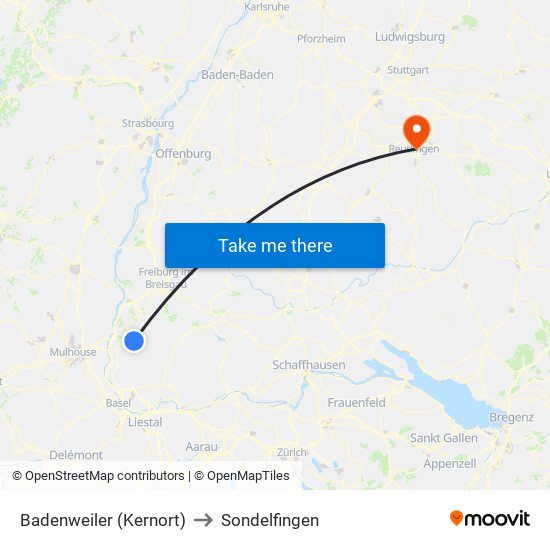 Badenweiler (Kernort) to Sondelfingen map