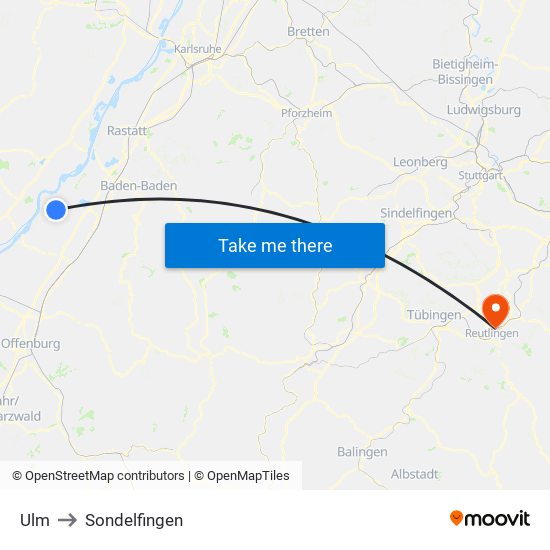 Ulm to Sondelfingen map