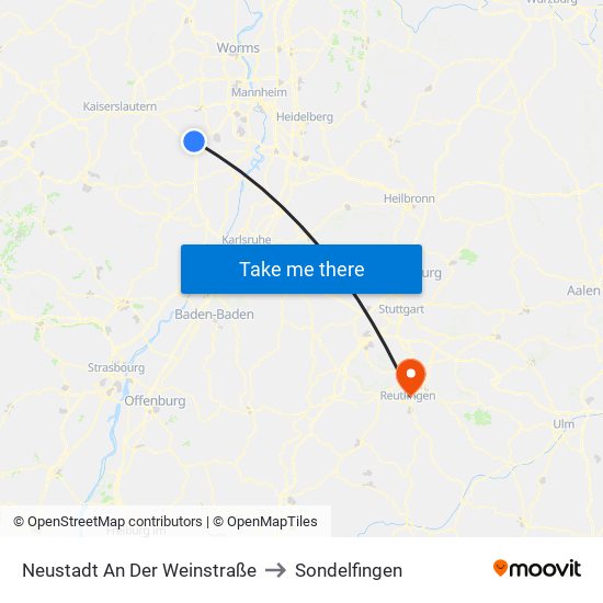 Neustadt An Der Weinstraße to Sondelfingen map