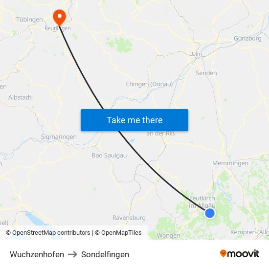 Wuchzenhofen to Sondelfingen map