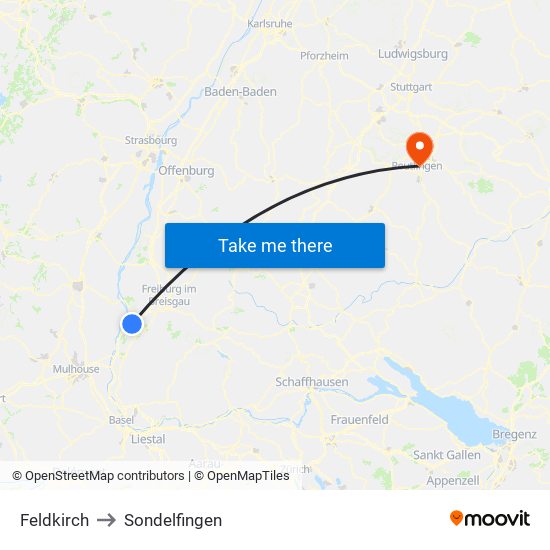 Feldkirch to Sondelfingen map