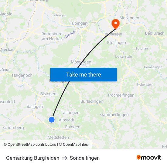 Gemarkung Burgfelden to Sondelfingen map