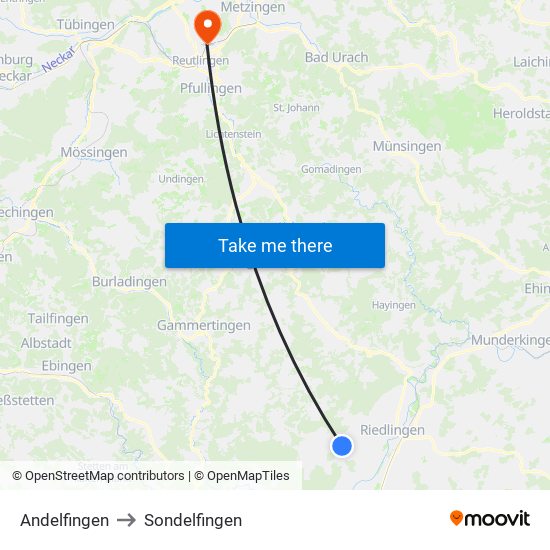 Andelfingen to Sondelfingen map