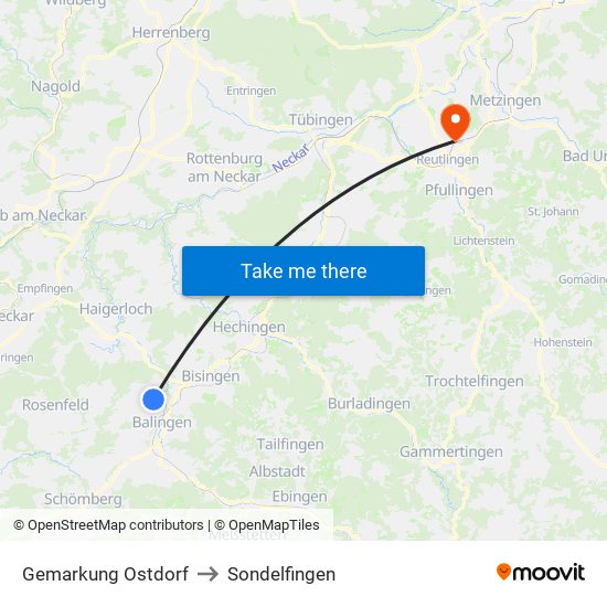 Gemarkung Ostdorf to Sondelfingen map