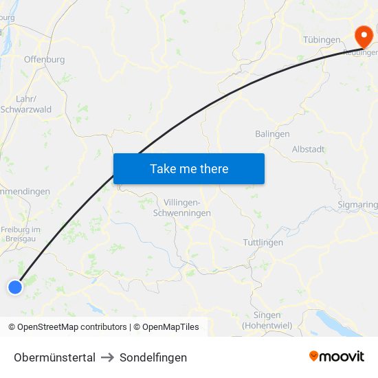 Obermünstertal to Sondelfingen map