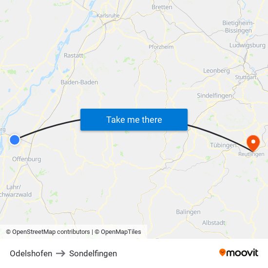 Odelshofen to Sondelfingen map