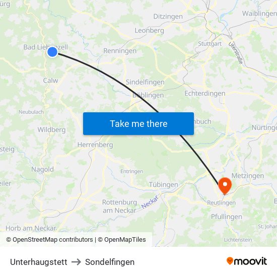 Unterhaugstett to Sondelfingen map