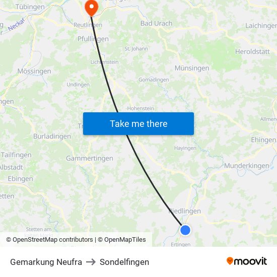 Gemarkung Neufra to Sondelfingen map