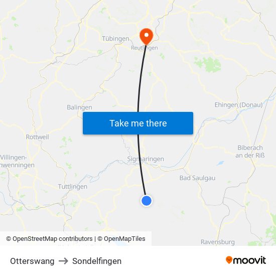 Otterswang to Sondelfingen map